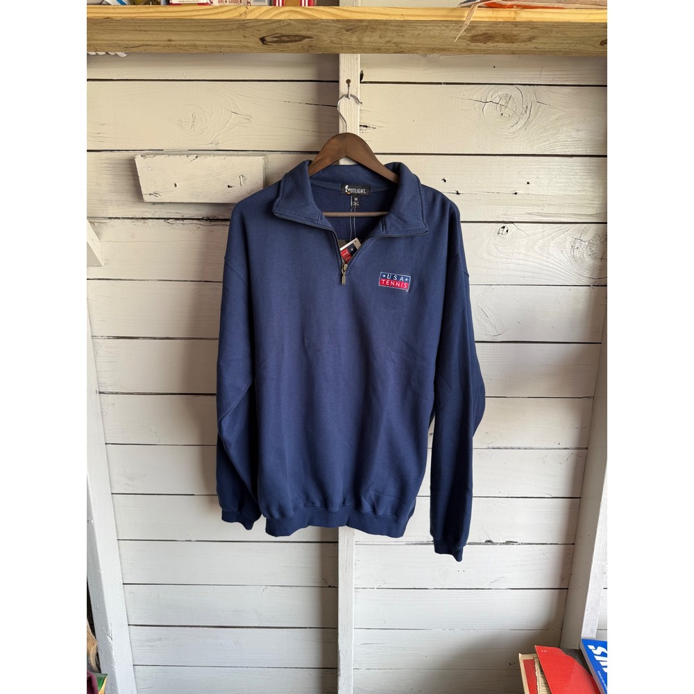Spotlight USA Tennis Quarter Zip Sweatshirt Mens Medium Navy Blue Fleece NWT